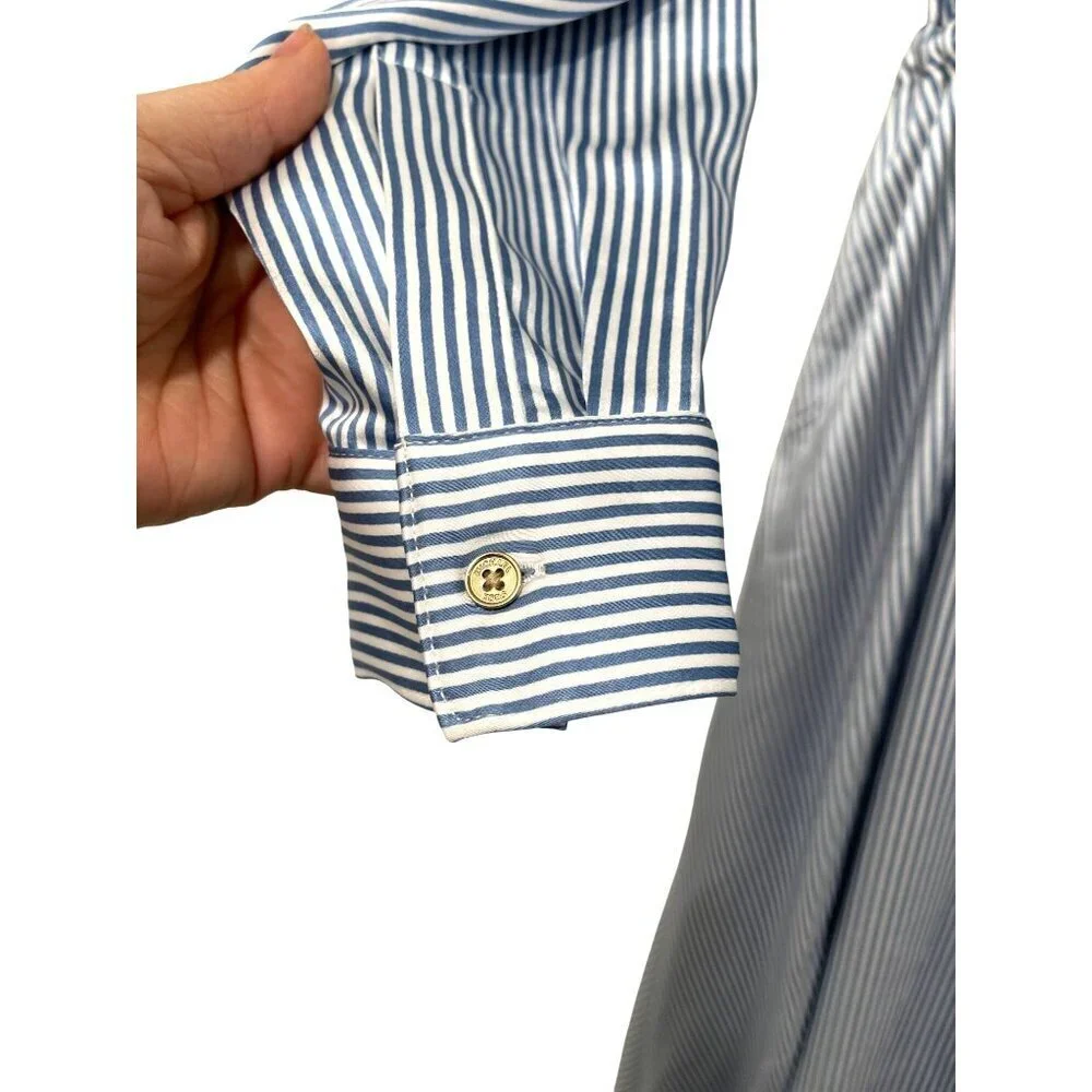 Michael Kors Blue White Striped Button-Down Tie-Waist Midi Shirt Dress M NWT